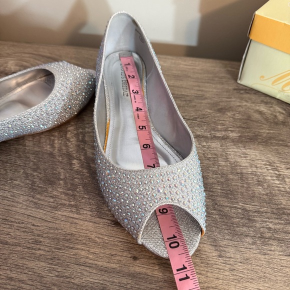 Michaelangelo David’s Bridal Silver Rhinestone Wedge Peep Toe Dress Shoes Sz 11 - Picture 10 of 13